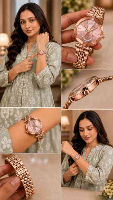 Luxury Watch for Women – Round Diamond Cut Glass Dial Back